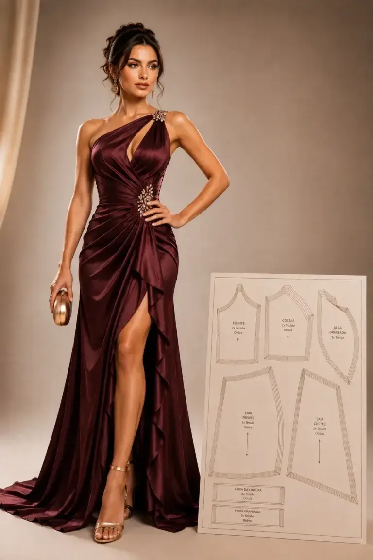 Modelo de vestido de festa 10 com molde