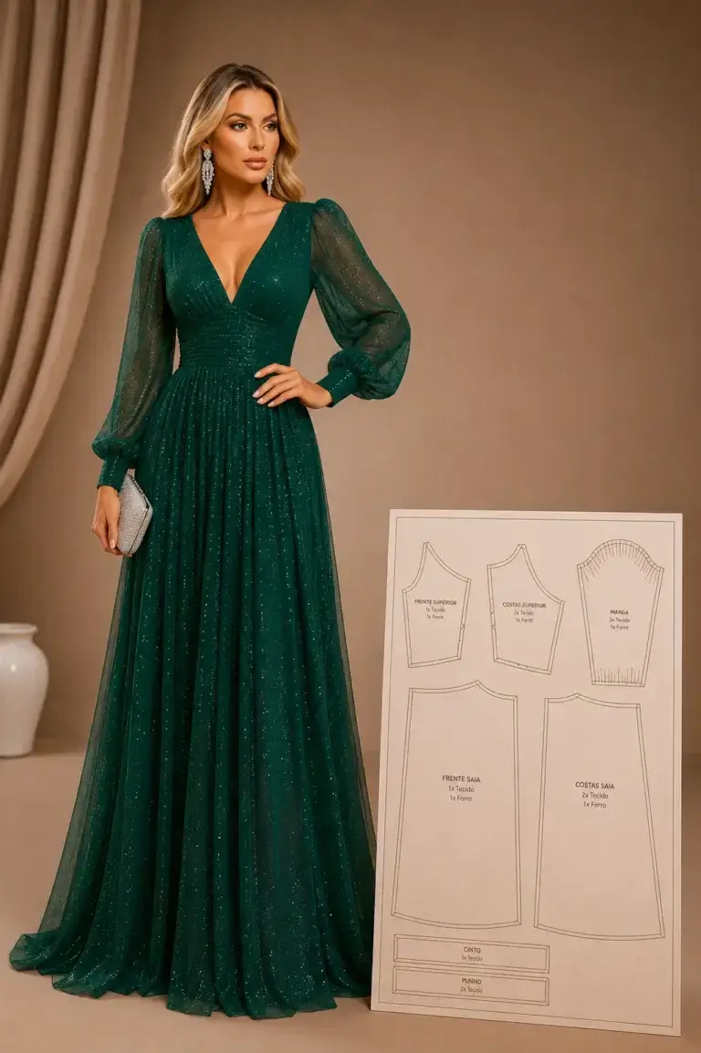 Modelo de vestido de festa 11 com molde