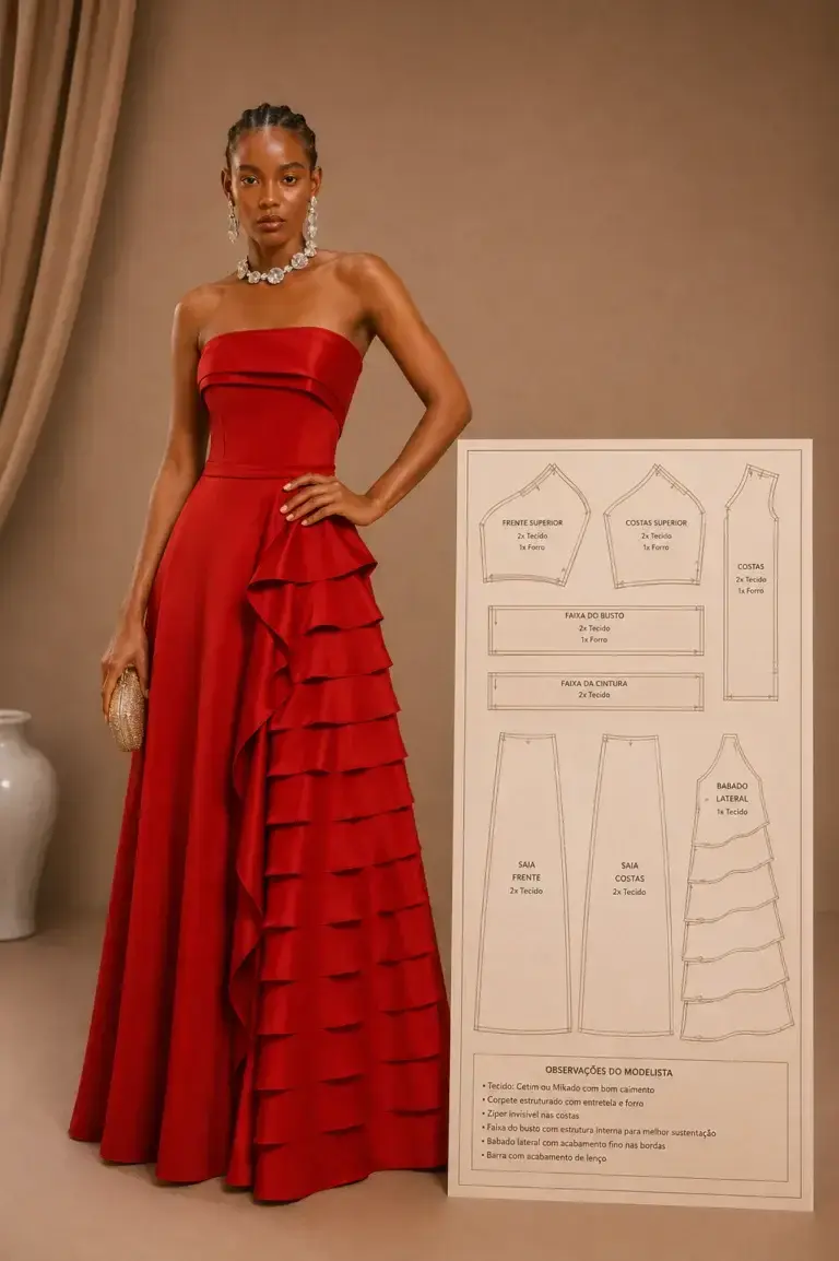 Modelo de vestido de festa 2 com molde