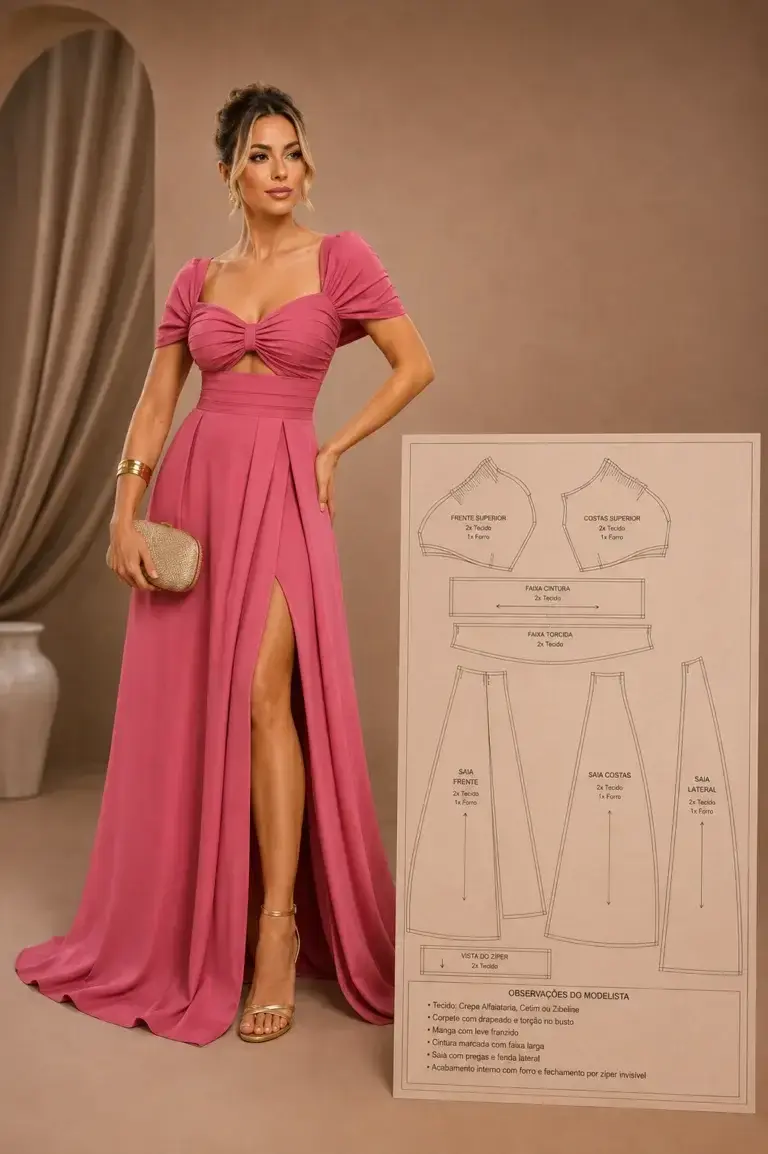 Modelo de vestido de festa 3 com molde