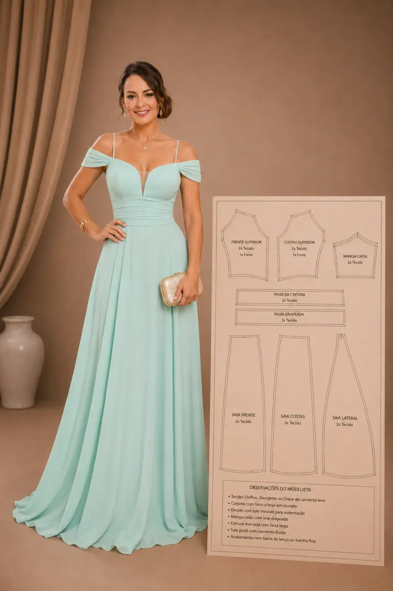 Modelo de vestido de festa 4 com molde
