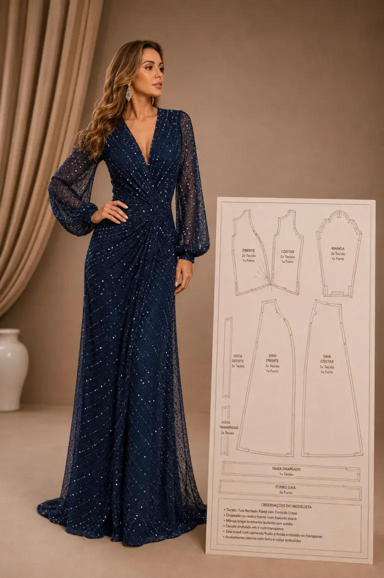 Modelo de vestido de festa 5 com molde