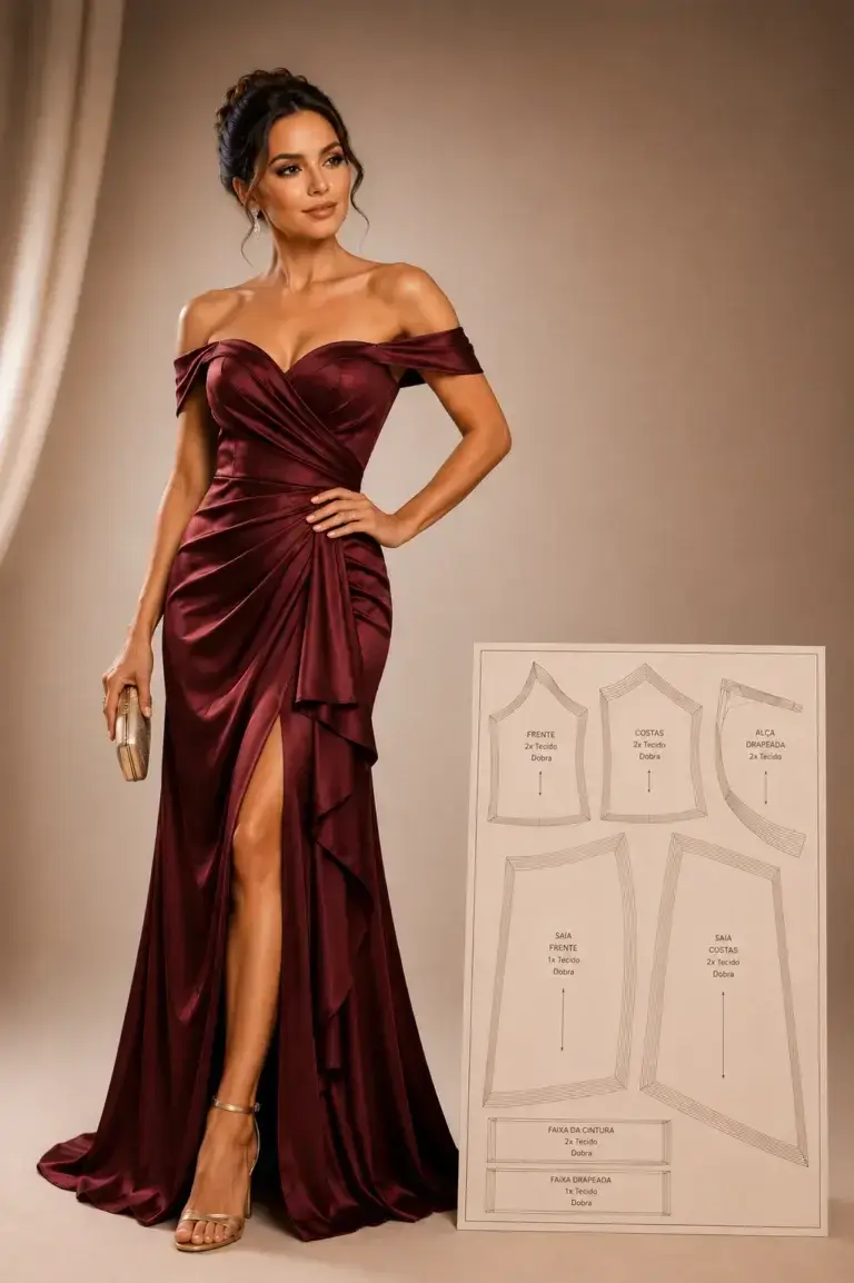 Modelo de vestido de festa 6 com molde